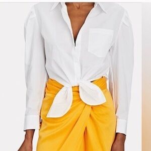 Intermix Button-Up Shirt Womens L White Puff Sleeve Tie-Front Collared White Top